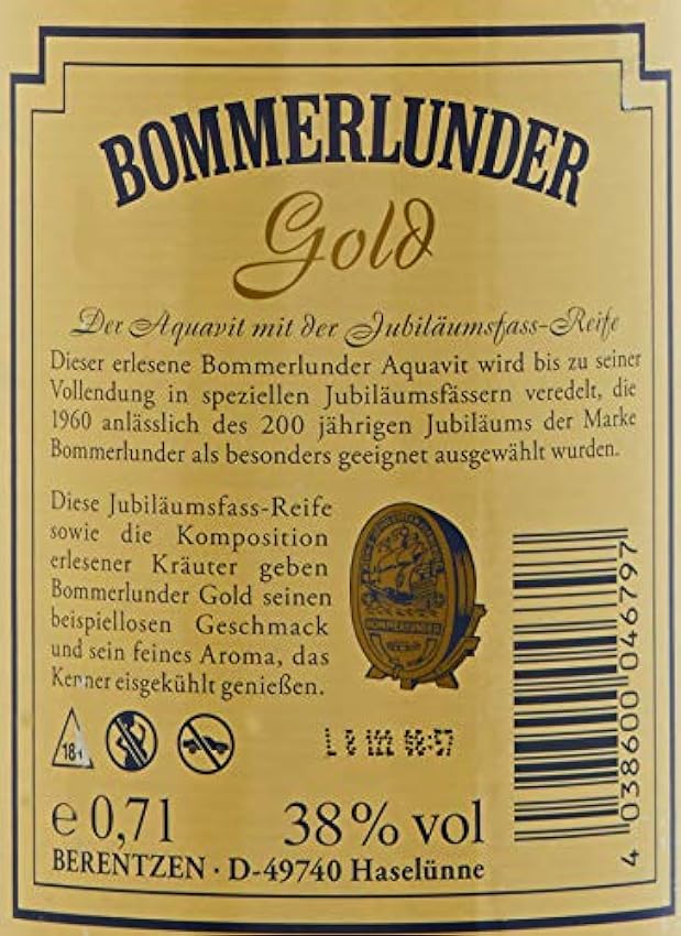 Bommerlunder Gold Aquavit with Jubiläums-Fassreife 38% Vol. 0,7l Ld0dzDyl