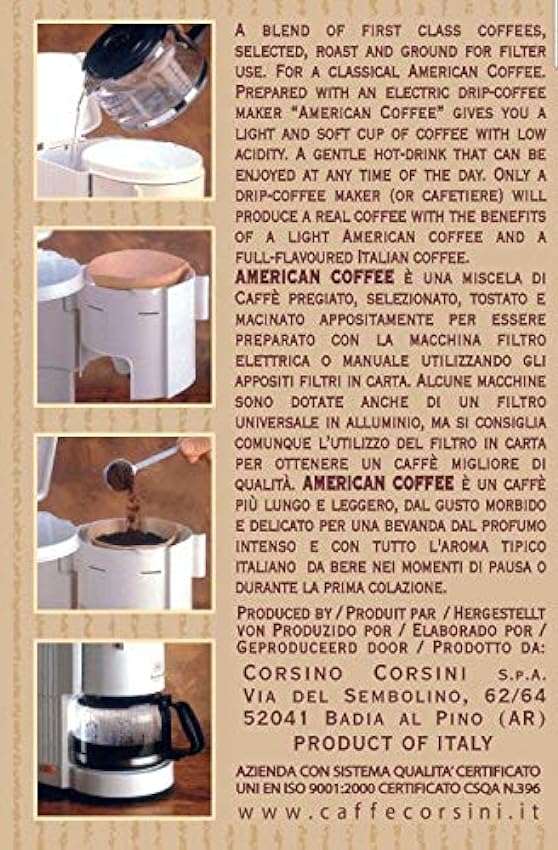 Caffè Corsini - American Coffee. Mélange de café moulu pour café américain, café long et café filtre, léger et parfumé - 6 paquets sous vide de 250 grammes MJbdSx6r