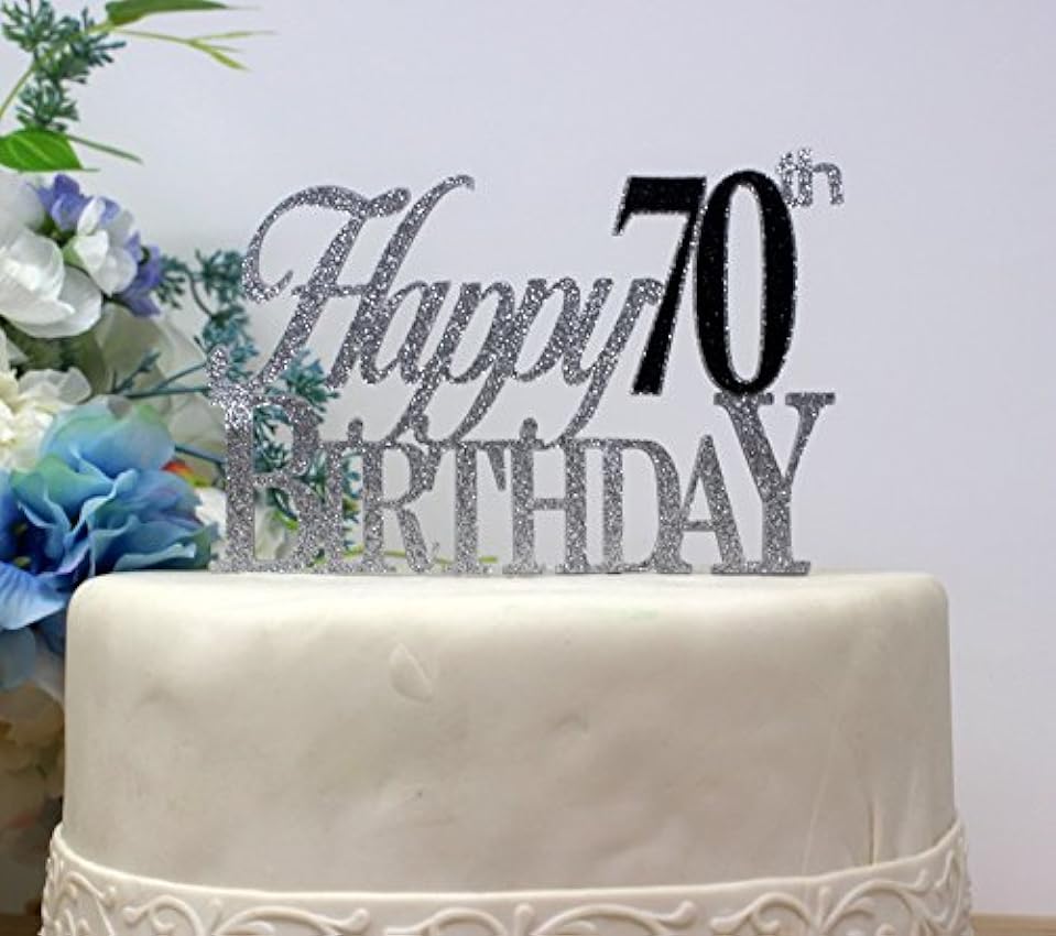 All About Détails Happy 70ème anniversaire gâteau, 1pièce, 70ème anniversaire, décoration de gâteaux, décoration de fête Argenté/noir oCQamSDT
