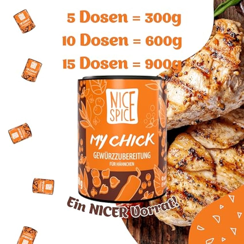 NICE SPICE Lot de 10 boîtes d´épices pour poulet (10 x 60 g), mélange d´épices pour poulet, poulet, frites, cadeau pour les cuisiniers amateurs, réserve d´épices pour la cuisine oaL48TI8