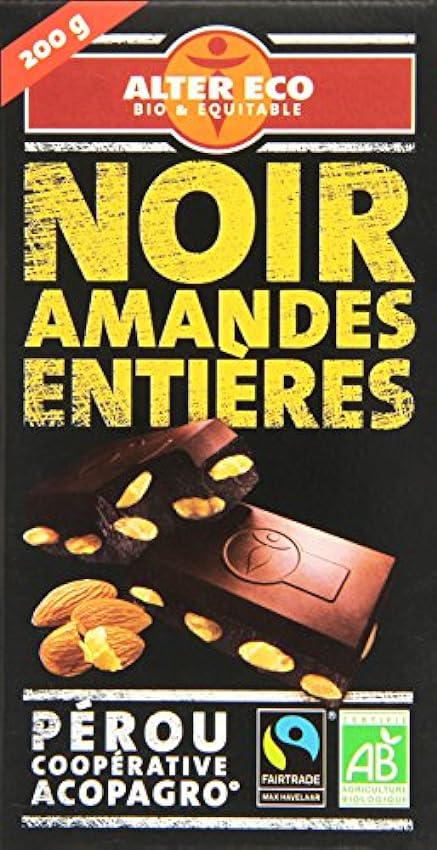 Alter Eco Tablette de Chocolat Noir Amandes Entières Bio et Equitable 200 g m0Qk4s0R
