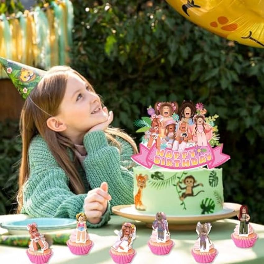 ZGCXRTO Lot de 25 décorations de gâteau sur le thème du bac à sable rose Roblox pour fille - Décoration de gâteau d´anniversaire pour enfants mkF0o9gv