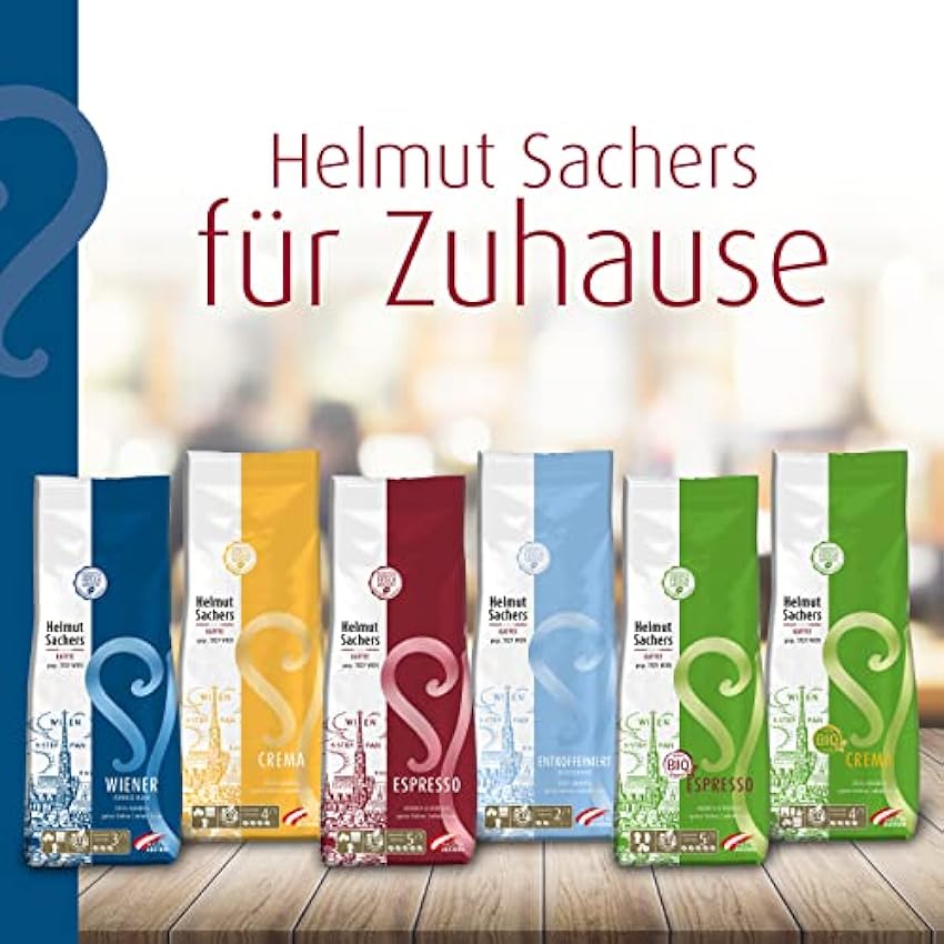 Helmut Sachers Kaffee - Mélange viennois, café mélangeur viennois de qualité supérieure des haricots Arabica, grillé de manière durable en Autriche - grains de café entiers, 6 x 500g LgG7C9p1
