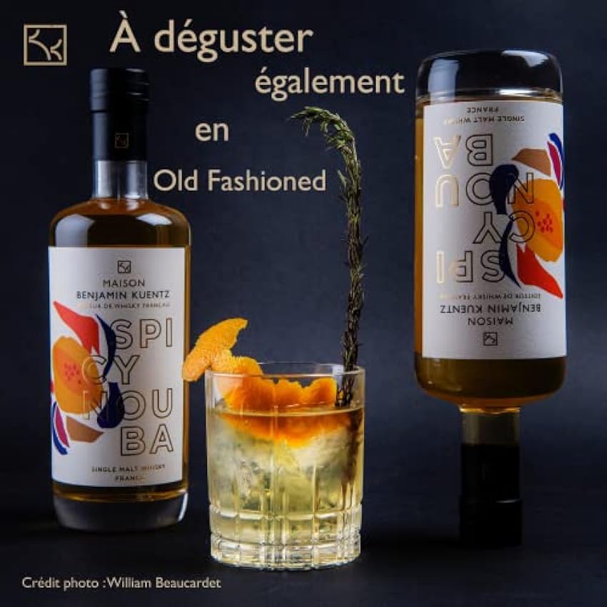 Maison Benjamin Kuentz - Whisky français Spicy Nouba - Whisky Single Malt - Épicé Fruité Boisé - Affiné en Ex-fût de Vermouth Italien, d´eau de vie de gingembre - 45% vol. Alcool - 70cl O1vnW087