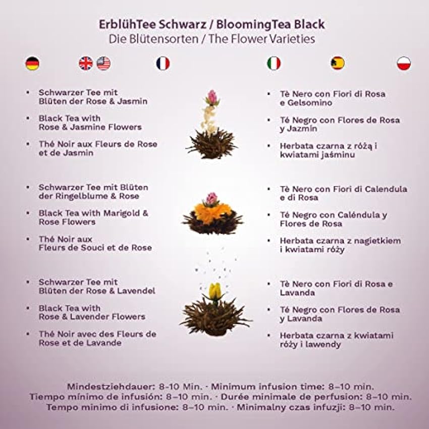 Creano Coffret Cadeau de Thé en Fleurs dans Une Boîte en Bois avec 6 différents Types de Thé en Fleurs | Thé Noir lChzrvVS