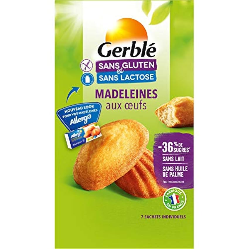 Gerblé Madeleines aux œufs, Sans gluten & Sans lactose, 7 madeleines, 200 g, 209606 lhcelLsy