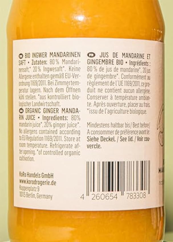 KoRo - Shot mandarine-gingembre bio - 12 x 200 ml - Vegan, jus fruité pour consommation pur ou bien à ajouter dans des cocktails et thés nMicw8zP