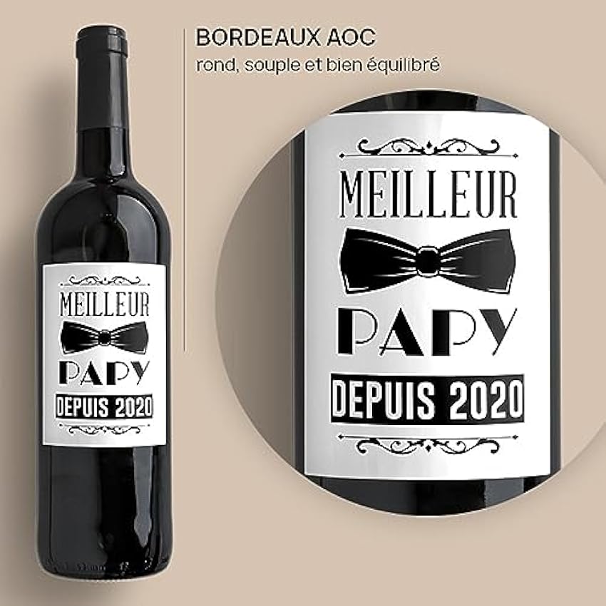 CADEAUX.COM - Bouteille de vin de Bordeaux personnalisée - Meilleur Grand-Père mI2xt4Da