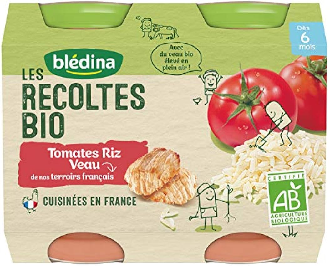 Blédina, Les Récoltes Bio, Petits pots pour bébé bio, Dès 6 Mois, Brocolis, Pommes de Terre, Veau, 12x200g lA83evDR