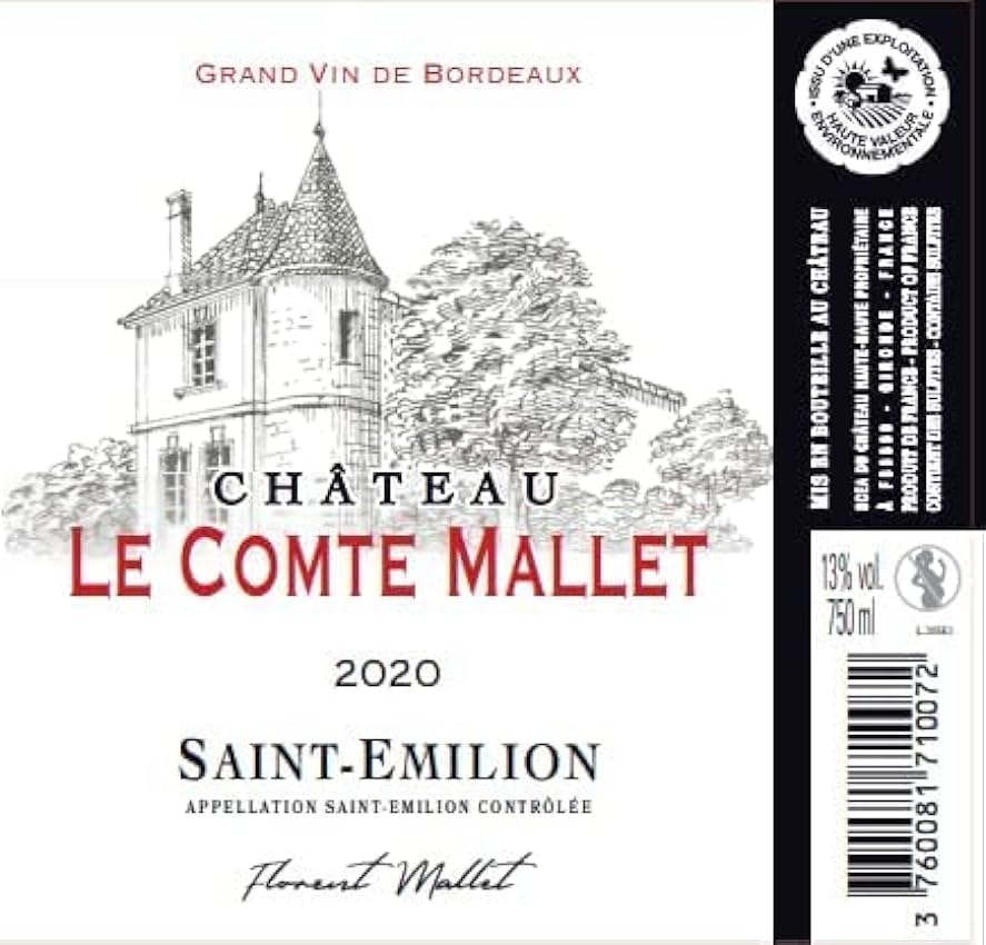 Château Le Comte Mallet - Saint Emilion - Pack de 3/6 / 12 ou 18 bouteilles (3, 6) LImhOkZC