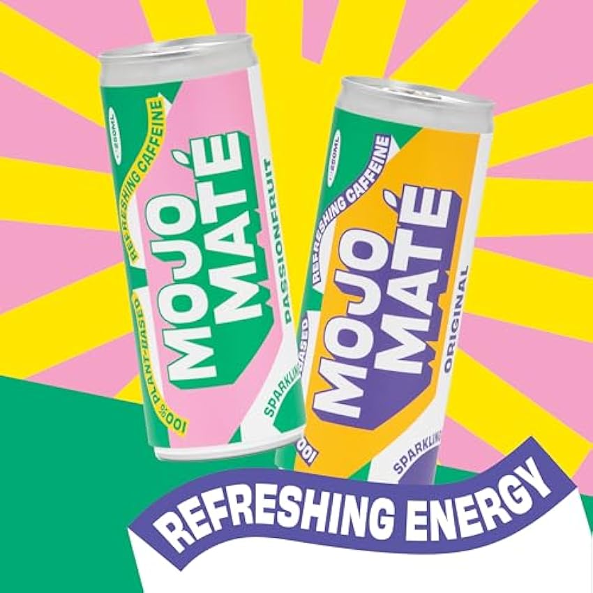 Mojo Maté Fruit de la passion - Natural Energy Drink | Sparkling and Refreshing with Organic Yerba Mate | Hydrating and Energizing | Low in kcal & sugars - 45mg Natural Caffeine | 100% Organic | lpMG4CRB
