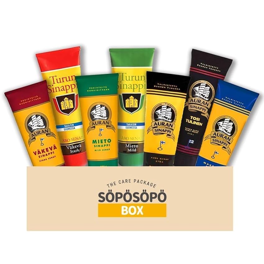 Moutarde Turun & Auran 275g (paquet de 6) - Choisissez 6 tubes parmi les nombreux parfums de moutarde finlandaise dans une boîte Söpösöpö SOPOSOPO OjdNHJKv