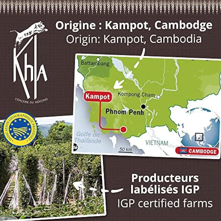 Khla - Mélange Poivre Noir & Rouge de Kampot Bio - Tube Poivre en Grains 120g - Production limitée - Épice d’Asie - Origine Cambodge mAxHIJoo