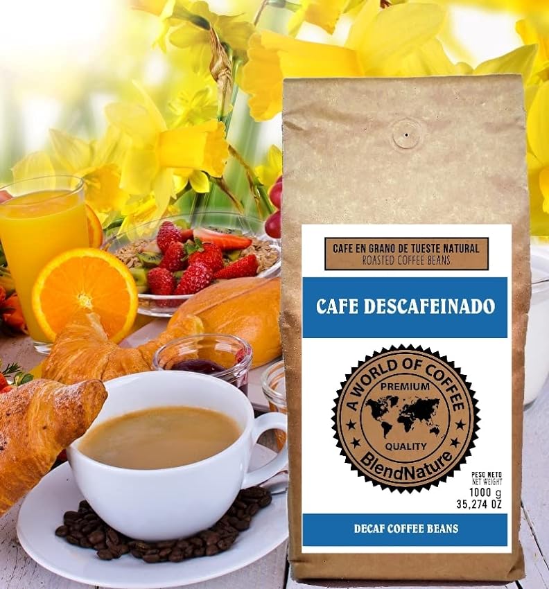 Café en grains décaféiné 1 kg Naturel 100% - Torréfaction naturelle Espresso - Arôme et saveur intenses - Exquis - 79 points par la Specialty Coffee Association (SCA) LQBww7jo
