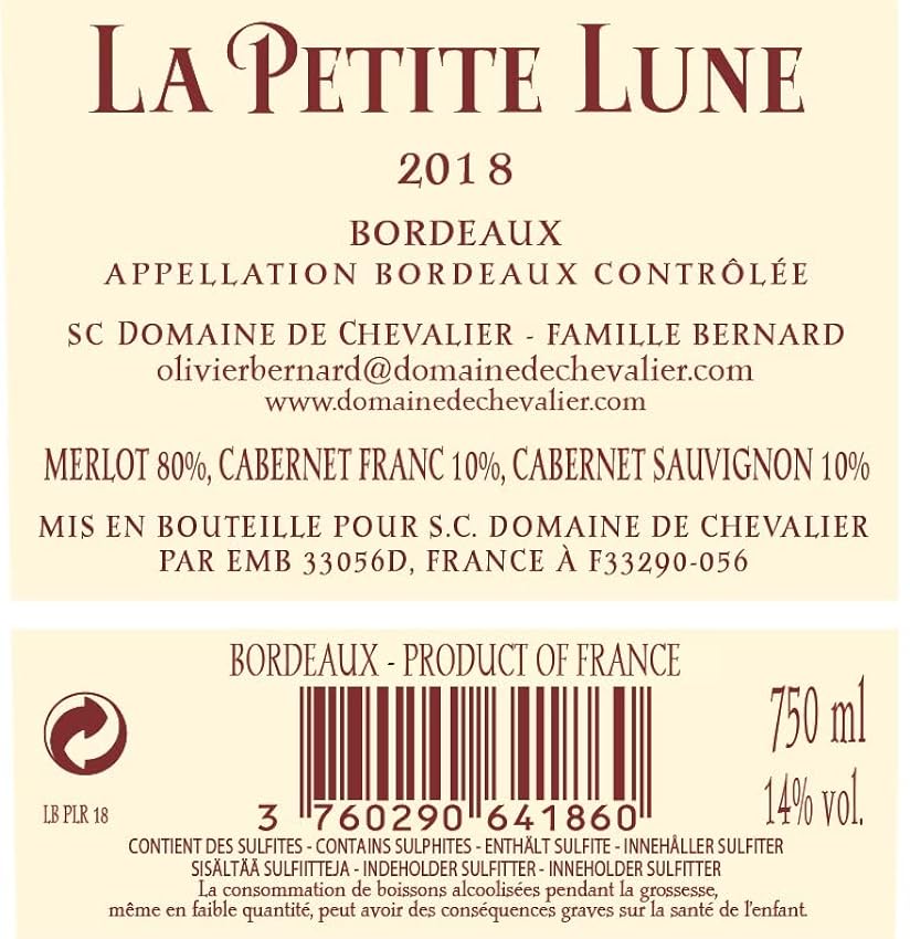 La Petite Lune - Vin Rouge - AOP Bordeaux - Second Vin de Clos des Lunes - Millésime 2018 - Lot de 6 bouteilles x 75cl OmWF5BbT