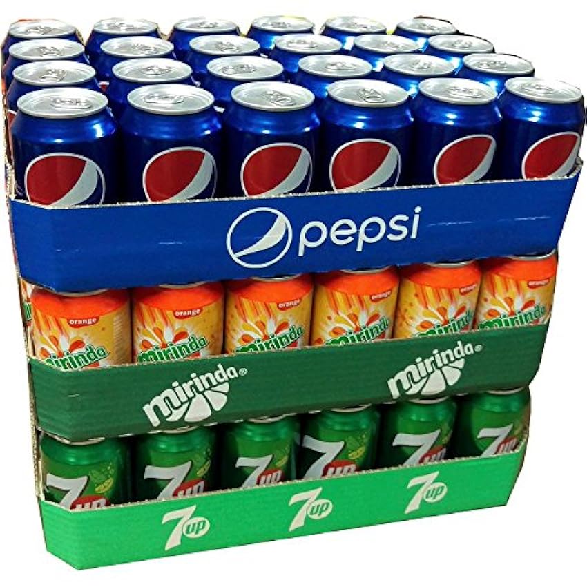 Pepsi Cola, Mirinda Orange & Seven Up Lot de 24 boîtes 