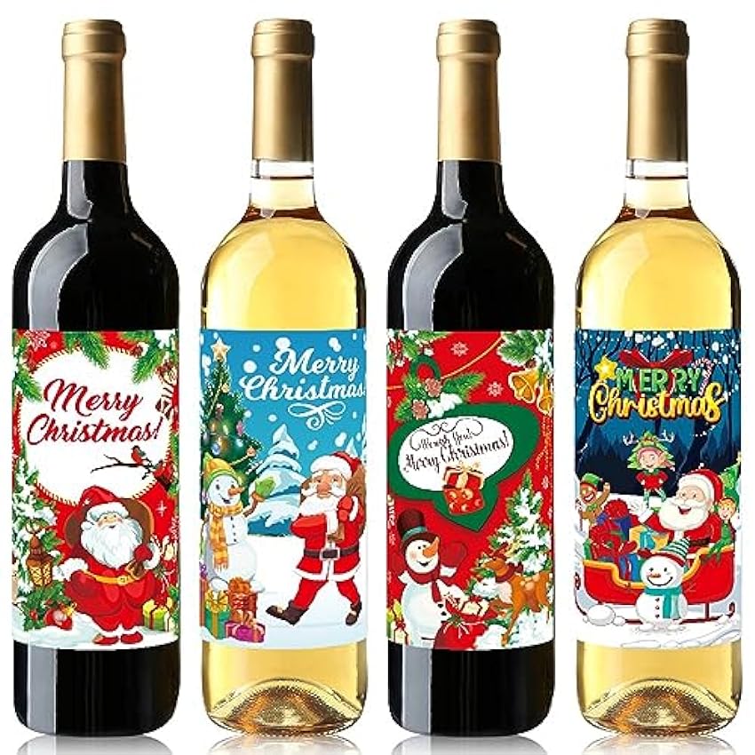 Porceosy Autocollants de bouteille de vin de Noël 24 feuilles colorés festifs pour les fêtes du nouvel an étiquettes autocollantes du père Noël décorations de vacances fête 24pcs LmAF5Vwe