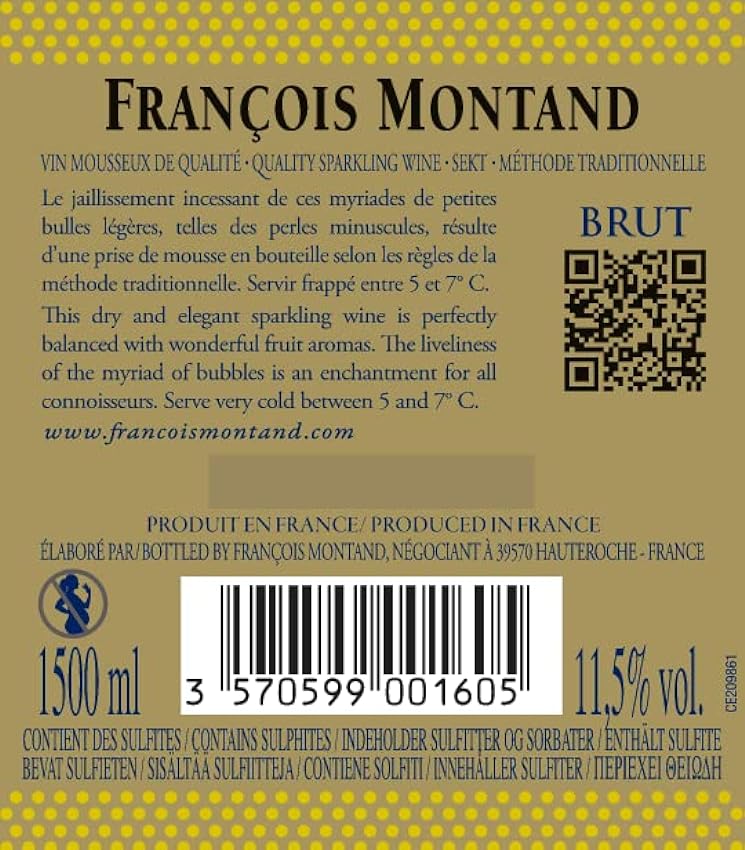 François Montand Vin effervescent - Méthode Traditionnelle - Blanc de Blancs Brut Magnum - France (1 x 1.5 L) lZ7yHErD