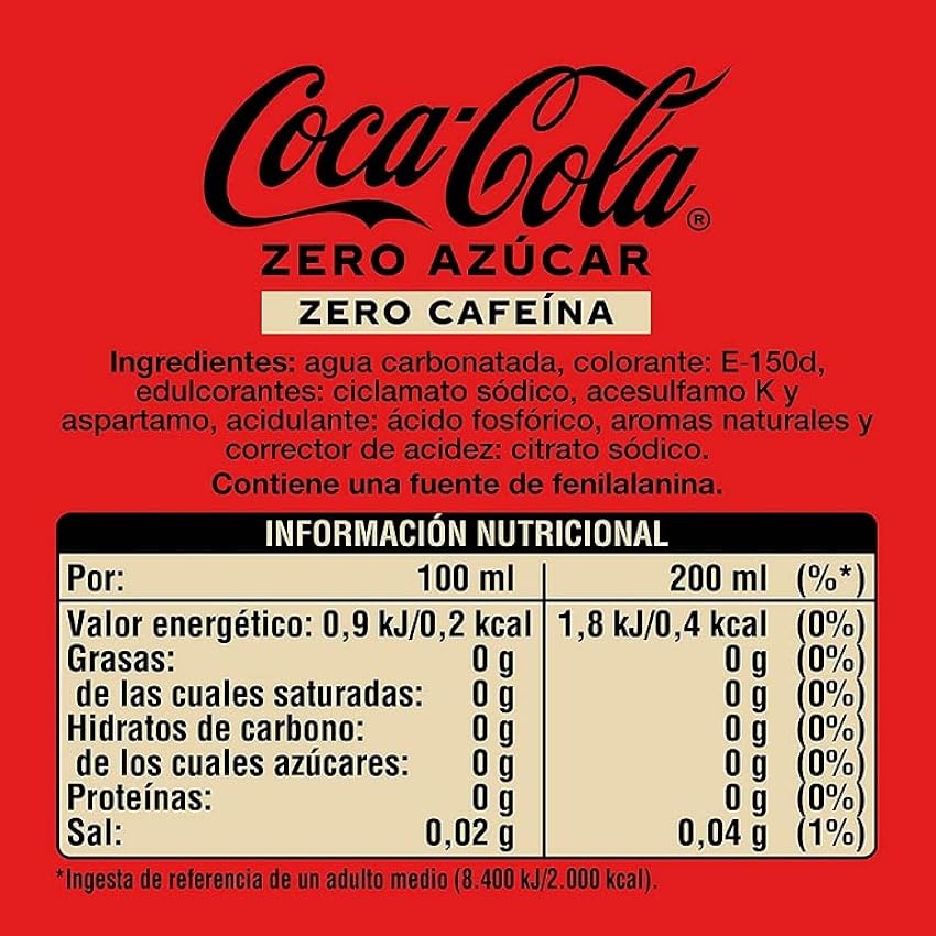 COCA-COLA Zero Zuccheri Zero Caffeina Lot de 72 boissons rafraîchissantes zéro sucre zéro caféine jetables 330 ml mZFCt23t