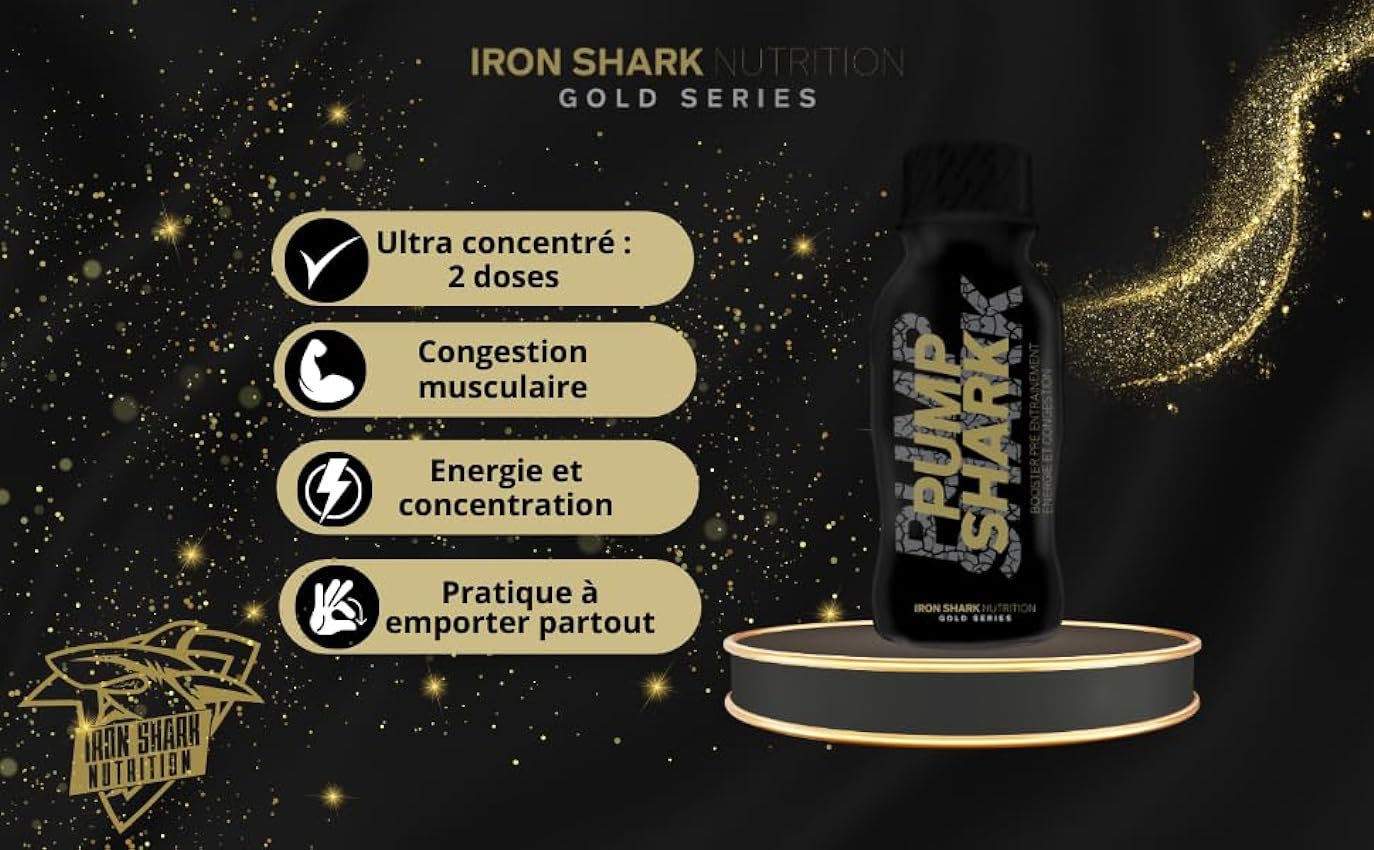 PUMP SHARK Ironshark Nutrition, shot booster pré-entrainement, ultra dosé, congestion musculaire, retarde la fatigue, concentration accrue, GOLD SERIES (100ml) (12) NBFQ1XT4