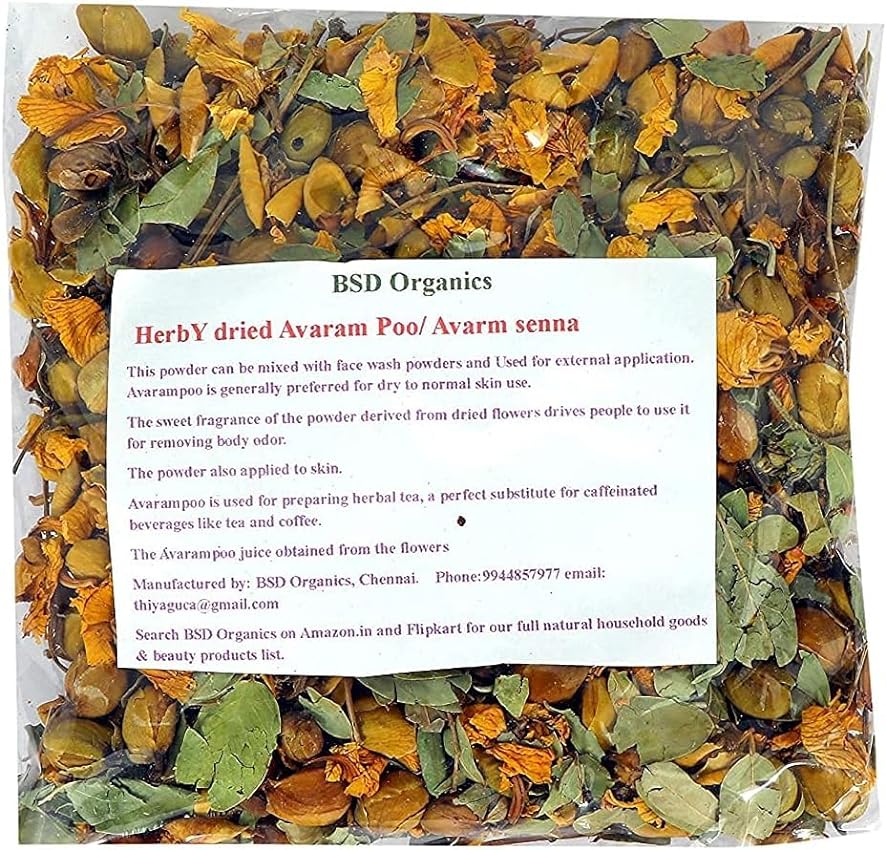 fall BSD Organics HerbY HerbY Boo Avaram Poo/Avarm Senna/Senna Auriculata/Tanner´s Cassia/Tamgedu pour le thé, les soins de la peau et plus encore – 100 g mnFNIQKW